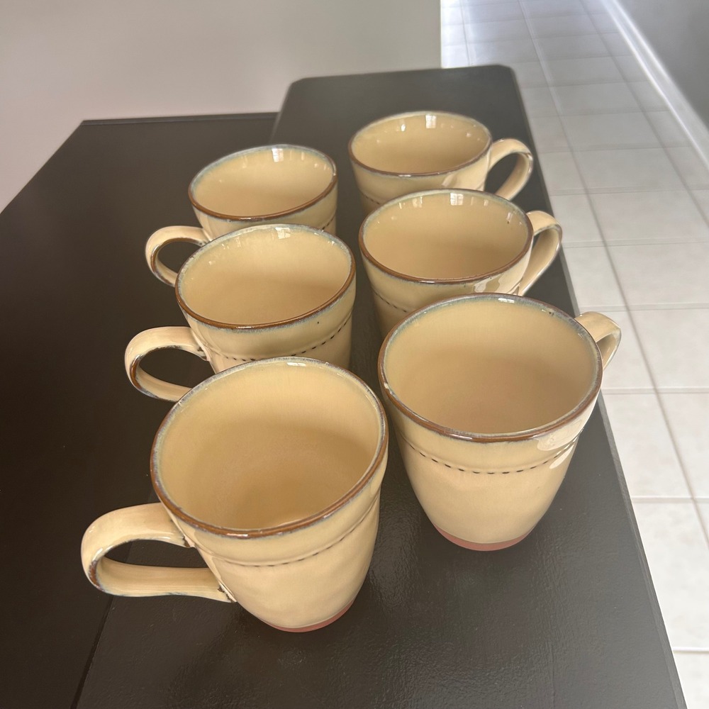 Sango Cyprus Beige 4677 Coffee Mugs Set of 6 Stoneware Rustic Farmhouse Neutral